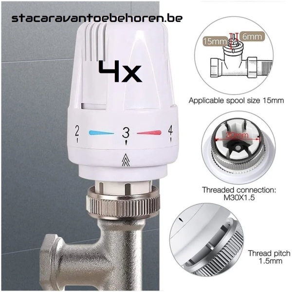 4x Thermostatische radiatorknop M30x1.5